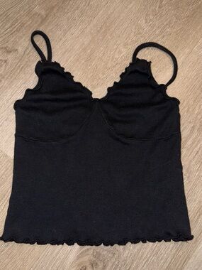 Brandy Melville Size (Small) Black Lettuce-Edge Crop Cami Top